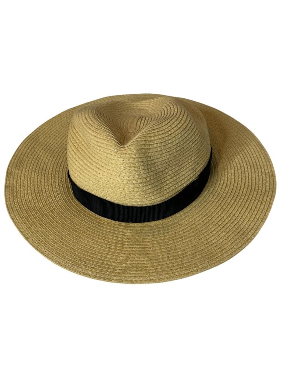 J.Crew S-M Wide Brim Straw Sun Hat Tan Black Band